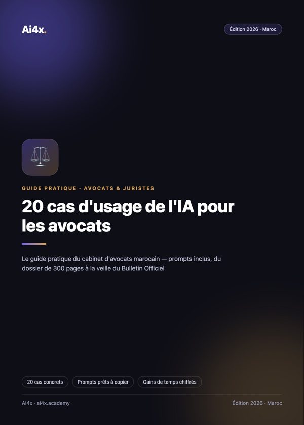 Couverture de l'ebook 20 cas d'usage de l'IA pour les avocats au Maroc