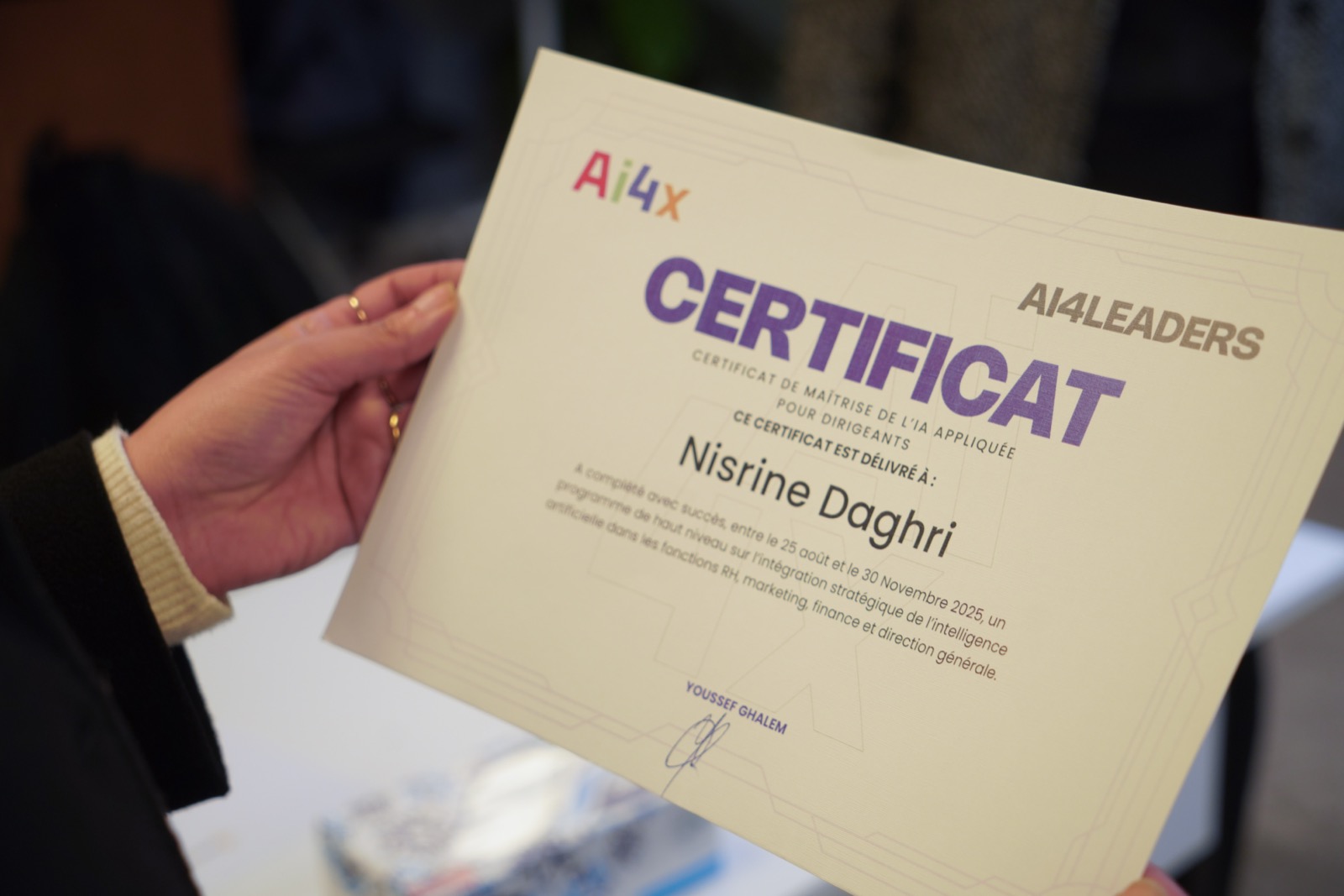 Certificat Ai4x remis à une participante