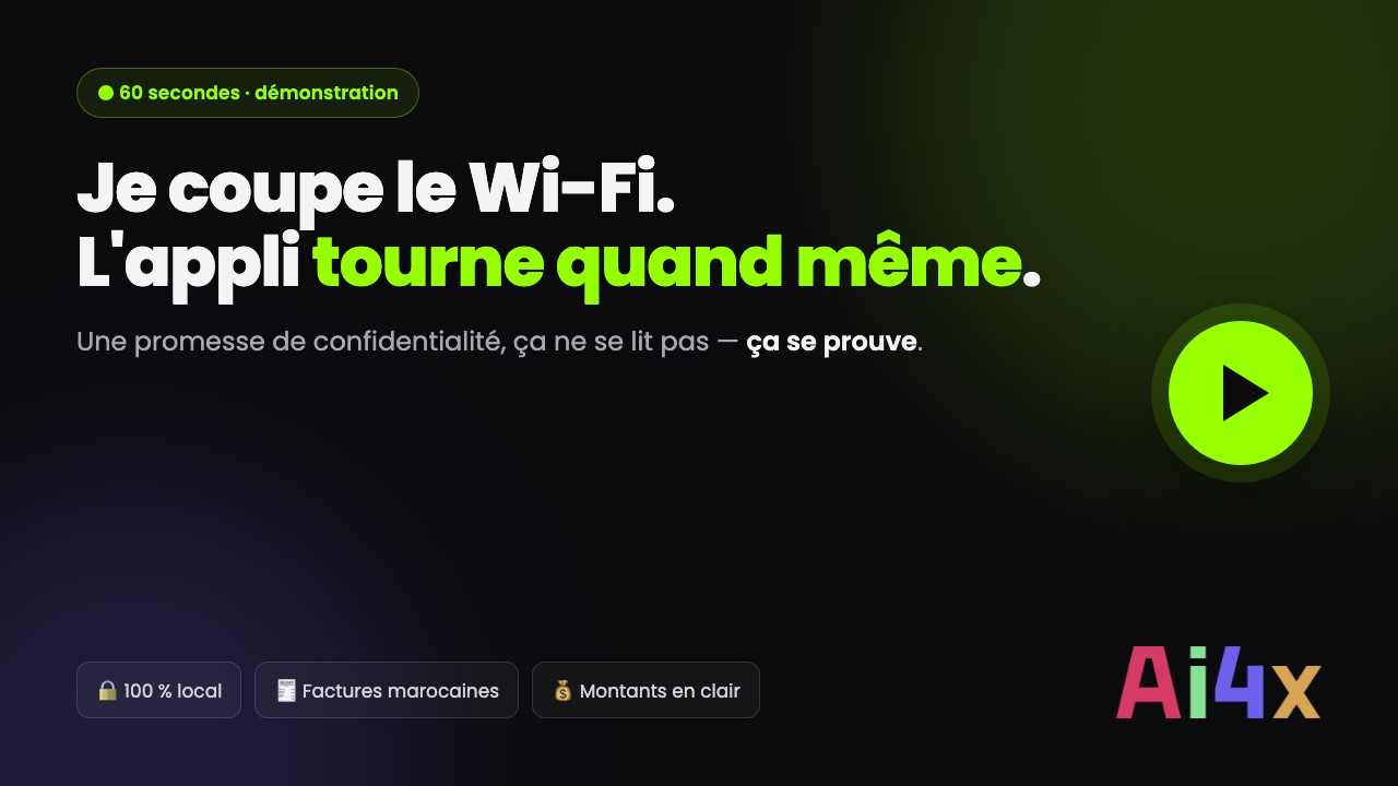 Démonstration : le Wi-Fi est coupé, l'appli d'anonymisation tourne quand même